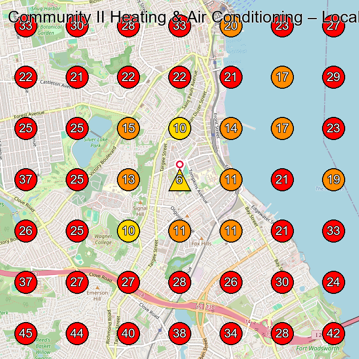 Community II Heating & Air Conditioning GeoGrid visibility map for Hvac Contractor in Staten Island